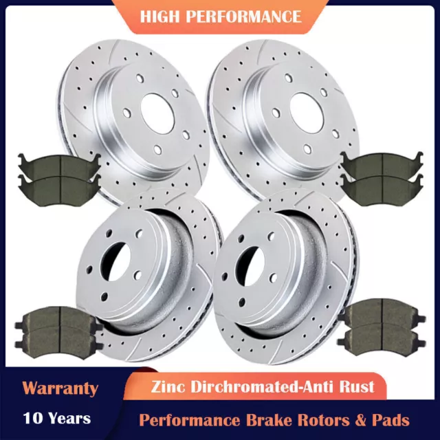 Front Rear Drilled Rotors and Brake Ceramic Pads Kit for 2006-2018 Dodge Ram1500