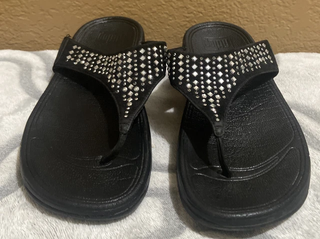 FitFlop Silver Mirrored Studs Sandals Black Suede Size 7 2