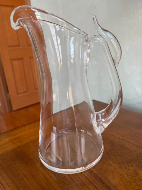 Steuben VTG Clear Glass Pitcher Unusual Handle Very Gently Used Approx. 8” Tall