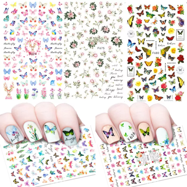 3D Auto-Adhésif Ongle Décalque Fleurs Papillon Ongles Décor Autocollant Manucu *