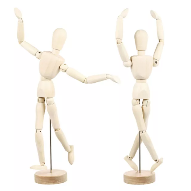 2 Pcs Artist Wooden Mannequin Artists Model Solid Doll Ornaments Articulated