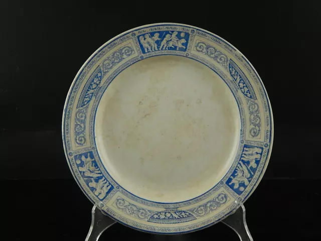 Antigua Auténtico Placa Cerámica Pottery Wedgwood Pompei Mitad '800 Blanco Azul