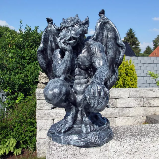 GARGOYLE hockend 60 cm Tor Mauer Wächter Figur Gothic Mystik Garten Deko Fantasy
