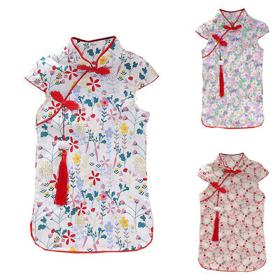 Toddler Baby Girls Cheongsam Dress Floral Print Traditional Chinese Style Dress