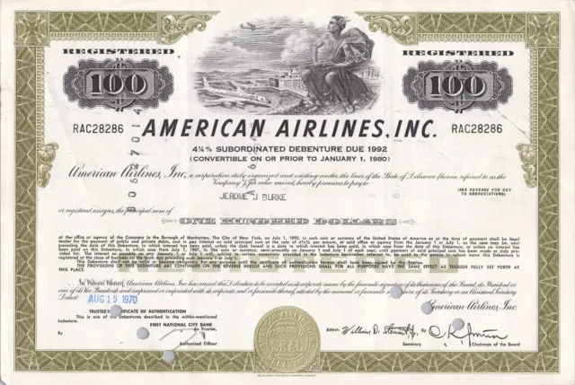 American Airline Inc Stock, August 19th, 1970