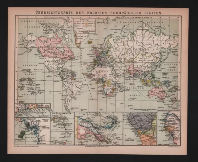 Landkarte map 1885: Übersichtskarte der Kolonien Europäischer Staaten.