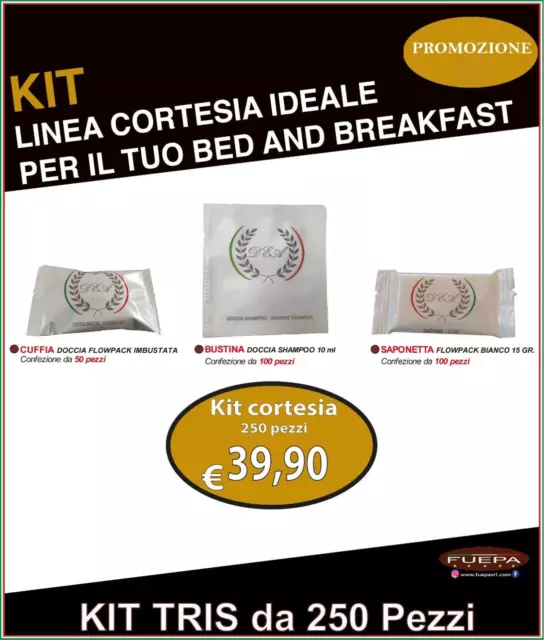 Set Cortesia Kit 250 Pezzi Cuffia+Saponetta+Bustina Dc/Sha Per Hotel B&B.
