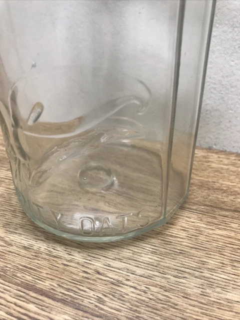 Antique PURITY OATS Hoosier Embossed Jar 6" Glass Canister Missing metal Lid 3