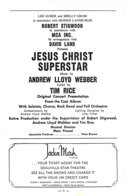 "JESUCHRIST SUPERSTAR" Andrew Lloyd Webber 1971 Playbill de concierto 2