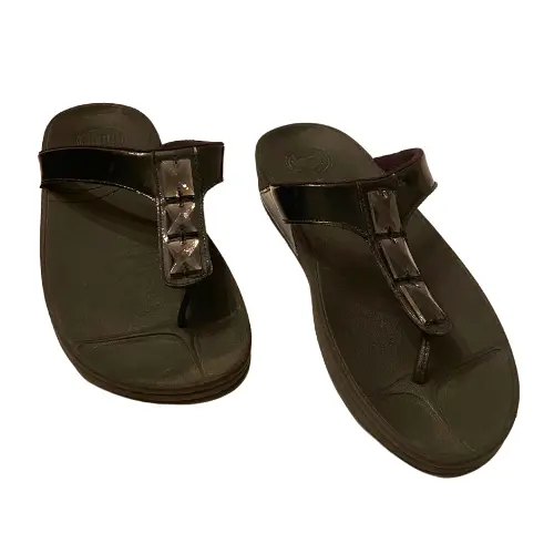FitFlop Pietra Thong Flip Flop Sandals Platform Women 10 M Black 051-001 Jeweled