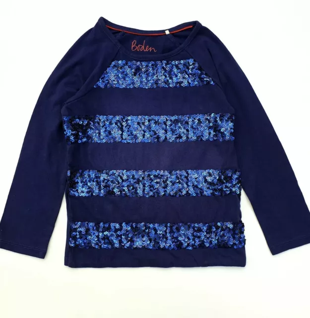 Girls Kids Sequin Top Blue Long Sleeve T-Shirt Ex Boden Age 3 to 10 Yrs RRP £20