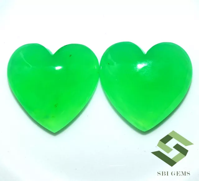 15.00 CTS Natural Chrysoprase Heart Shape Cabochon Pair 15x15 mm Loose Gemstones