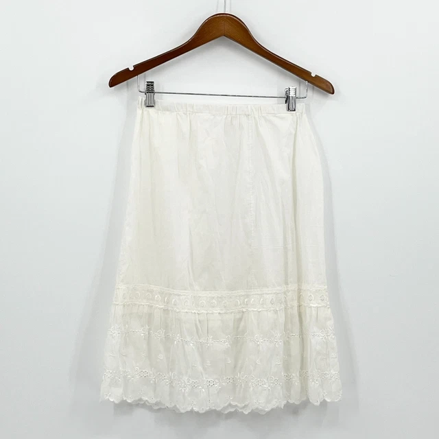 Boutique Slip Skirt Women's White Fairy Embroidered Floral Retro Alined 90s Y2k