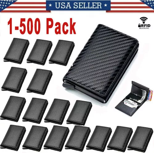 LEATHER CARBON FIBER Mens Wallet  RFID Blocking Purse ID Credit Card Holder Lot