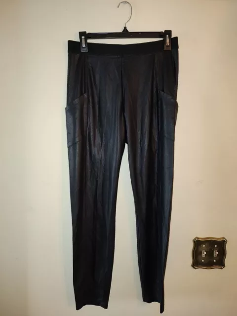 Pre owned BCBG Maxazria Faux Leather Black Pants with Pockets Size M