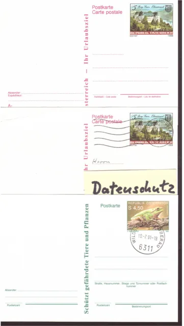 Österreich 3 Postkarten P493 ungebraucht und gelaufen, P505 blanko Stempel