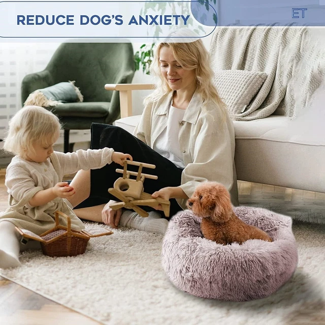 Calming Dog Bed Small Medium Large Anti Anxiety Dogs Beds Blanket Washable Beige 2