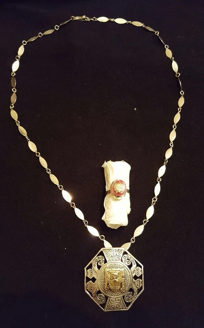 VINTAGE PERU PERUVIAN 18k Gold & Sterling Silver Ring, Necklace Brooch ...