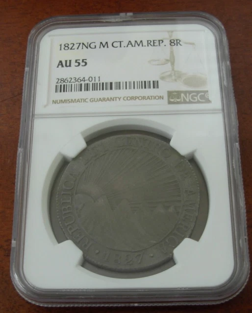 Central American Republic Guatemala 1827 NG M Silver 8 Reales NGC AU55