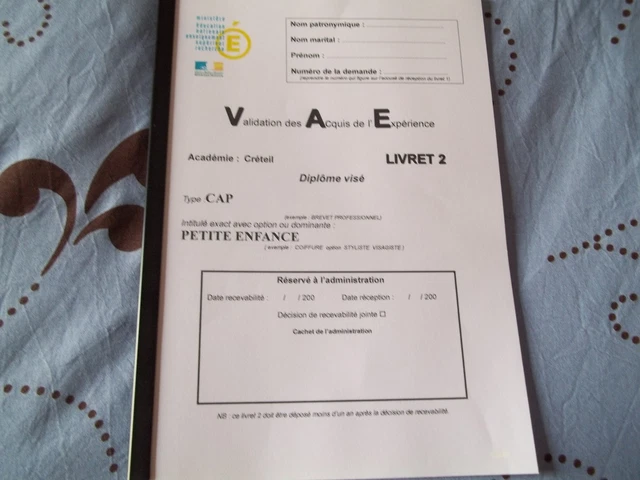 Page De Garde Cap Petite Enfance Dossier Professionnel VAE LIVRET 2 Cap Petite Enfance+Livret Vierge Doc*Envoi Rapide Dès