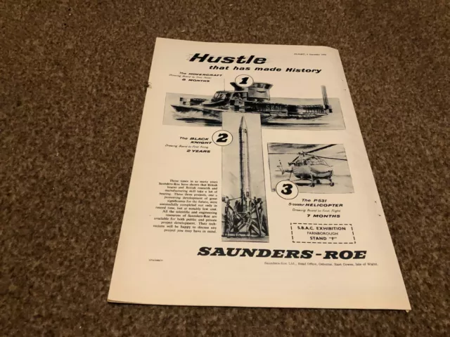 Ac46 Advert 11X8 Saunders Roe - Hovercraft. Black Night. P.531 Helicopter