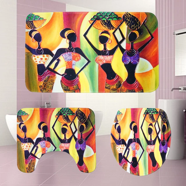 3 in 1 Afrikanische Frauen Muster Badezimmer Matte Set Rutschfeste Waschraum Tep