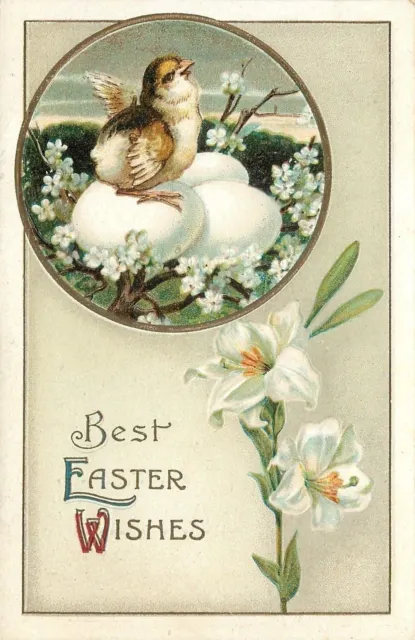 Easter~Lilies Below Circle Frame~Chick On Eggs~Tree Blossoms~Art Nouveau~Emboss