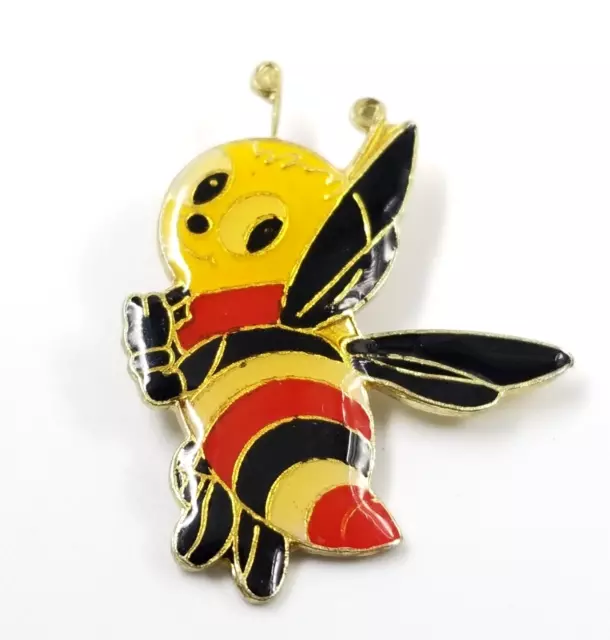 VTG Cartoon Bee Bumblebee Insect Gold Tone Enamel Lapel Pin Yellow Black Red...