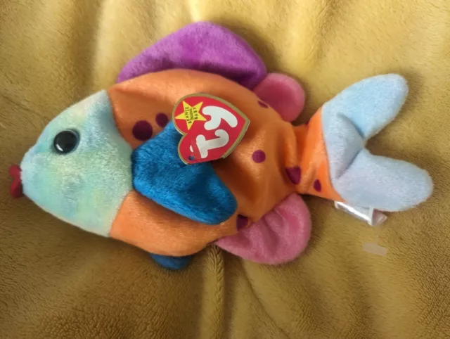 Ty Beanie Babies LIP The FISH 1999 AUSVERKAUFT mit Etikett (Btub)