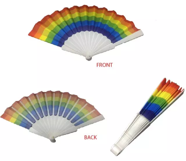 6 STRIPED RAINBOW HAND HELD 9 INCH WOMEN FAN #gi678 accessories new pocket fans