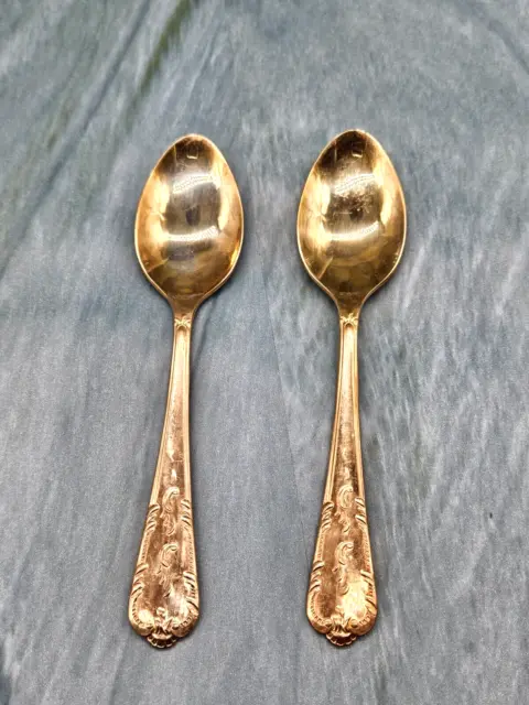 Unbranded 2x Pair Decorative EPNS A1 Small Spoons Lot Gold-Tone 35g (80% Silver)