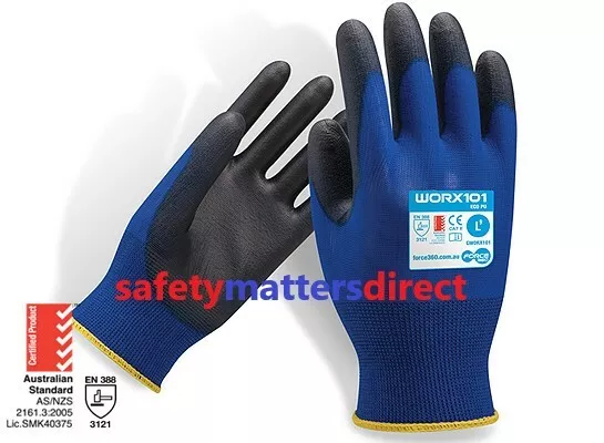 12 x Force360 WORX101 Safety Gloves Eco PU Force 360 Eco Worx 101