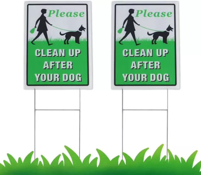 Please Clean Up After Your Dog 2 Pack, 12" x 9" Yard Sign with Metal Wire H-Sta