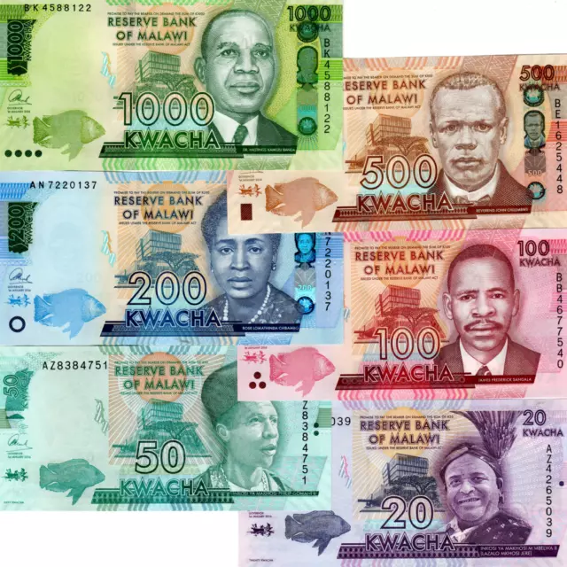 Malawi UNC Set 20-50-100-200-500-1000 Banknotes Paper Money