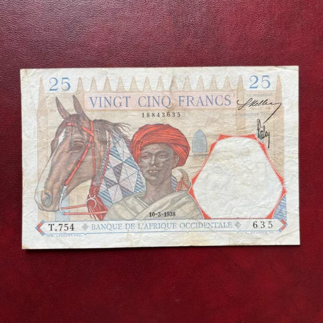 Afrique Occidentale Française 25 Francs 1938  Pick22  Alph T.754 10.03.1938. AOF
