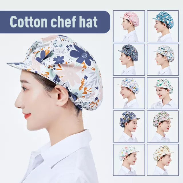 Women Elastic Chef Hat Catering Kitchen Baker Cook Working Cap with Brim Cotton