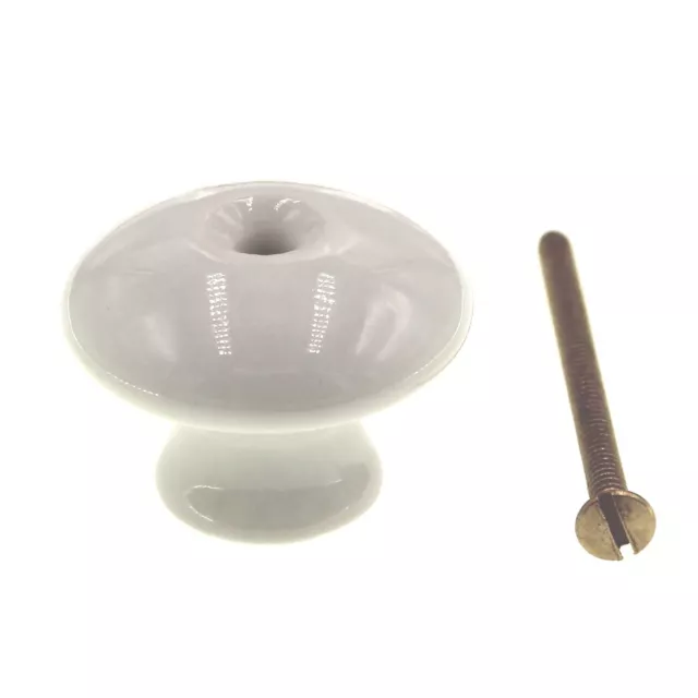 Pair Amerock BP707-30 White 1 3/8" Ceramic Cabinet Knob Pulls with Brass Screw