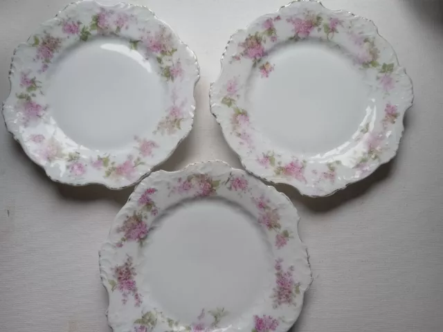Antique Set Of THREE Lavendar Silesia Germany Porcelain Bread/ Butter Plates 6"