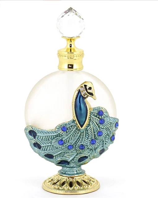 Peacock Feather Vintage-Style Perfume Bottle 30mL In Teal Green