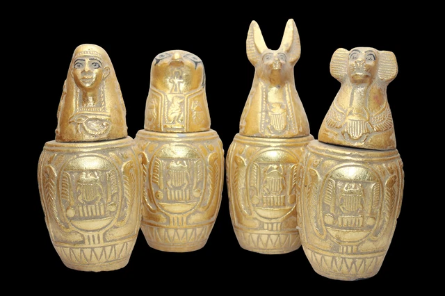 4 Canopic Jar Antiguo egipcio para proceso de momificación Otra estatuas de...