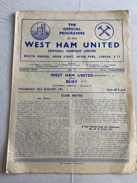 West Ham United v Bury 1951/52