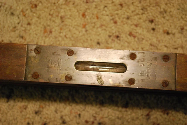 ANTIQUE ORIGINAL 30" STANLEY NO. 3 WOOD & BRASS LEVEL Sweetheart