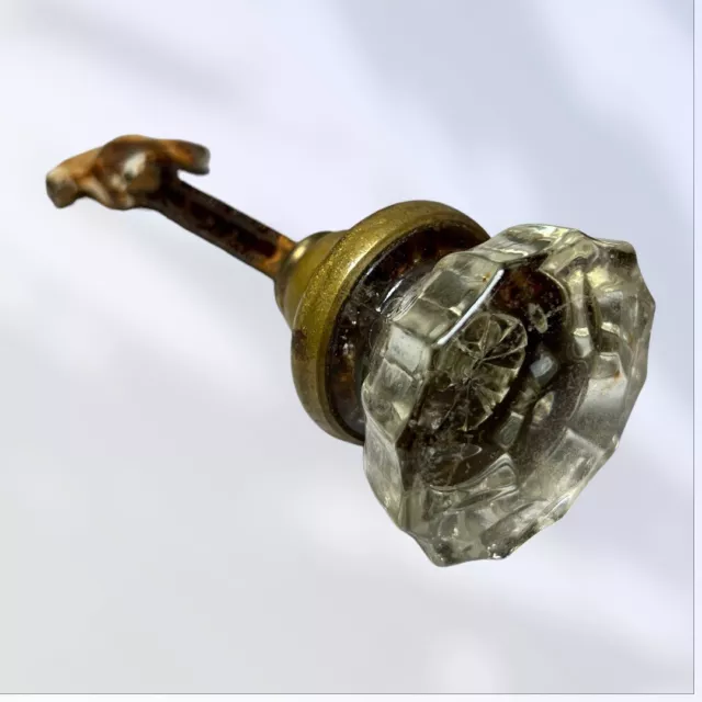 Antique 12 Point Clear Crystal Glass Brass Victorian Door Knob Closet b