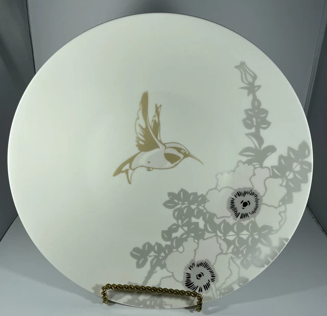Plato de cena chino hueso colibrí Bella Lux dorado plata 10,5 pulgadas