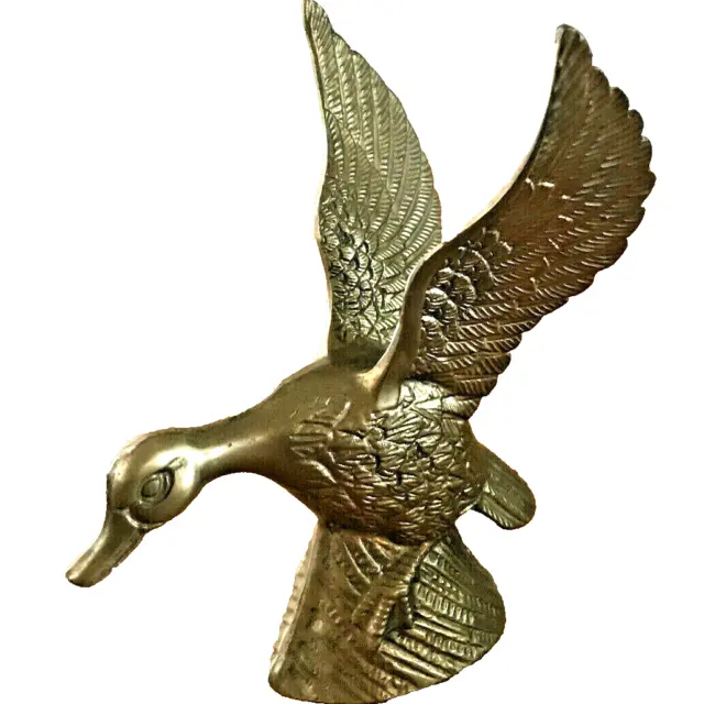 Heavy Solid Brass Duck Wings Spread in Flight  Ornate Detailed 9.5 x 8 in