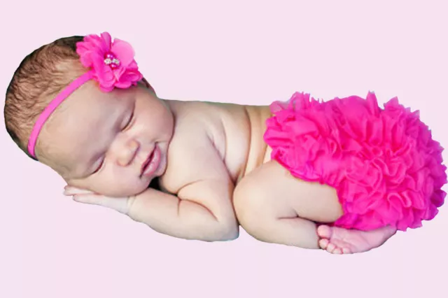 Baby Bloomers Set Ruffle Cotton Chiffon Girl Headband Flower Photo Prop Newborn