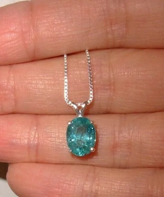 Apatite Pendant Necklace Bright Turquoise  2.50Ct Natural Earthmined Gem & Chain