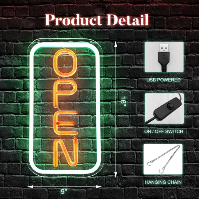 'OPEN' Silicone Neon Sign Light LED Business Sign Decor Green & Red 16"x9" US K1