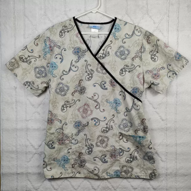 SB Scrubs Women’s Beige Floral Scrub Top Size Large