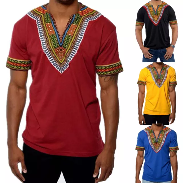 Mens Short Sleeve Casual Shirt Tops T-Shirt Fashion African Traditional T-Shirt❃